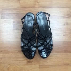 Stuart Weiztman black snakeskin sandals